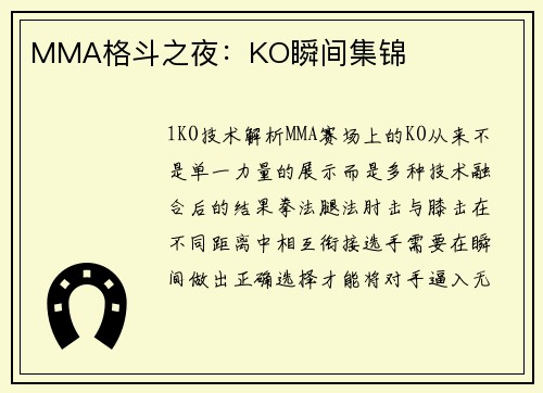 MMA格斗之夜：KO瞬间集锦